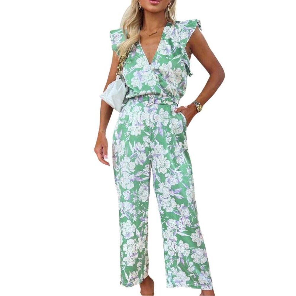 AX Paris Womens/Ladies Floral Belted Frill Jumpsuit / Green